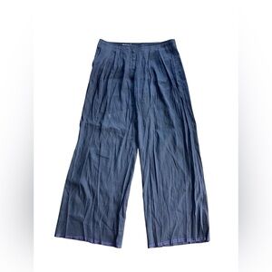 Emporio Armani Navy Blue Wide Leg Linen Blend Designer Pants 46